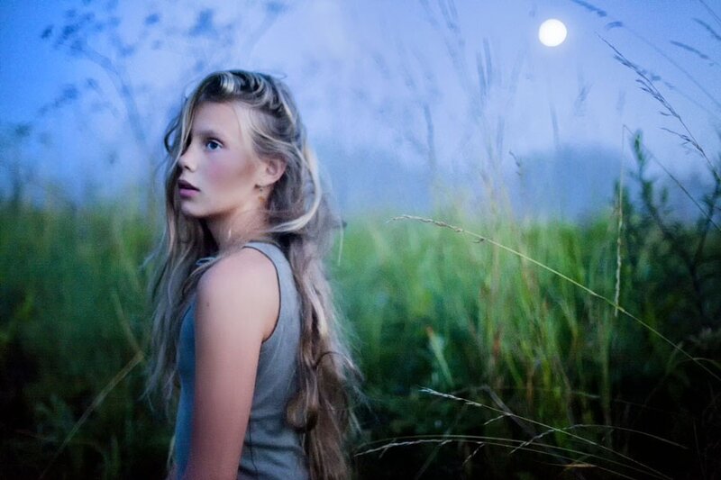 Girl in a Field — Blue, Serene, Night