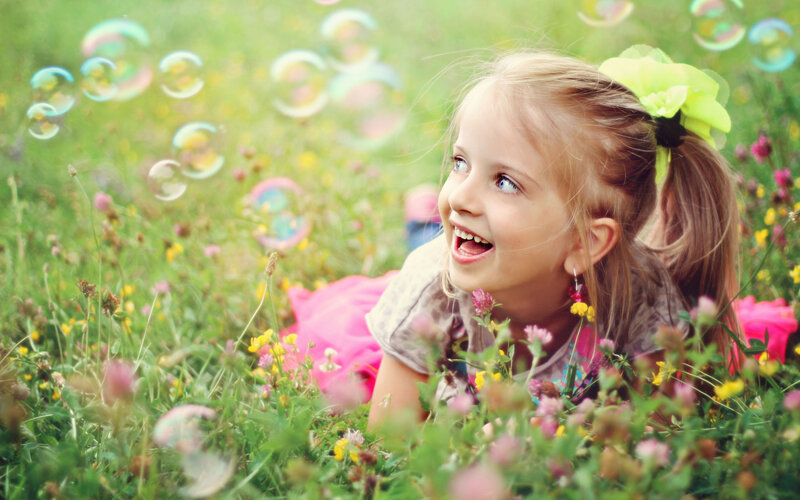 Girl in a Field — Green, Playful