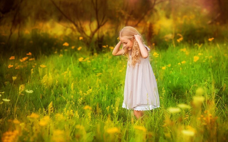 Girl in a Field — Green, Serene, Afternoon, Photograph, Dress