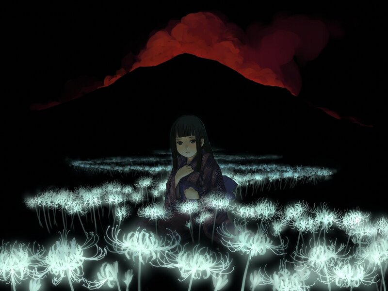Girl in a Field of Flowers — Black
