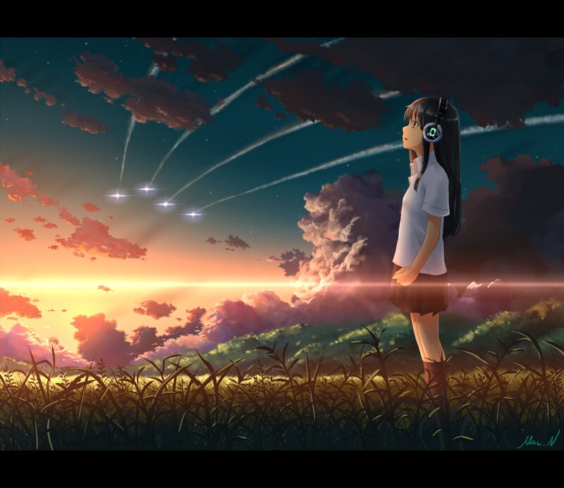 Girl in a Field — Orange, Serene, Sunset