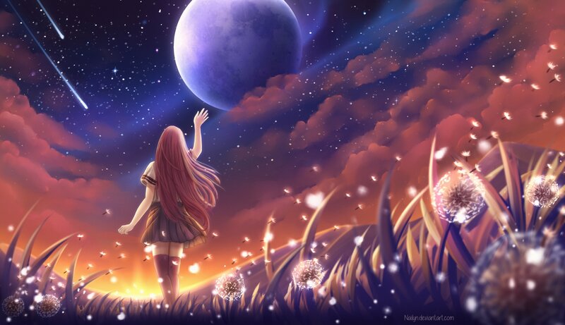 Girl in a Field — Purple, Serene
