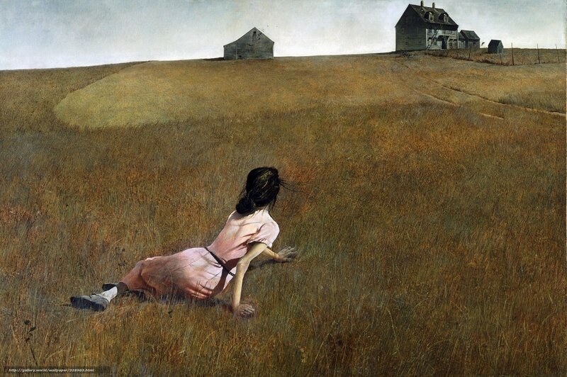 Girl in a field with a house