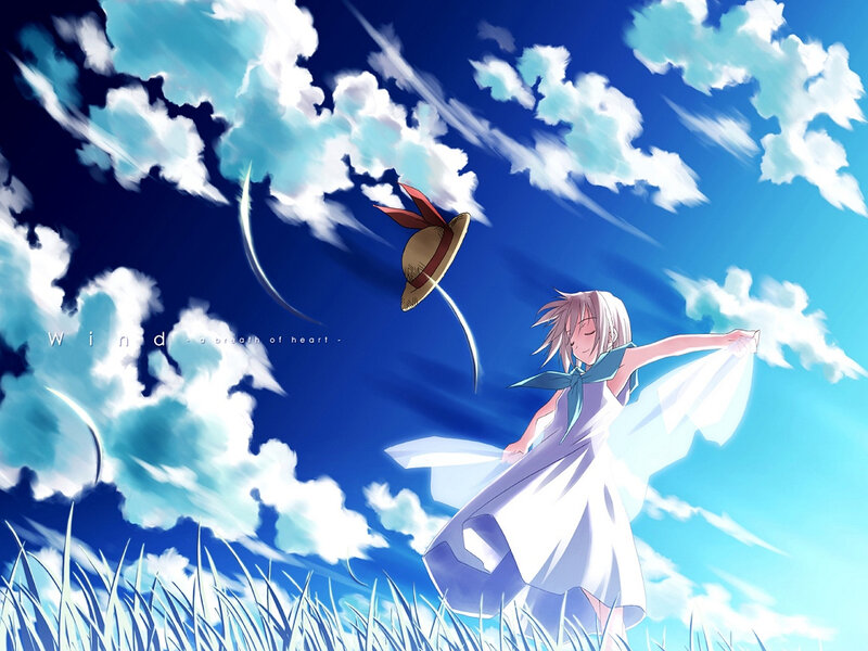 girl in a field with wind