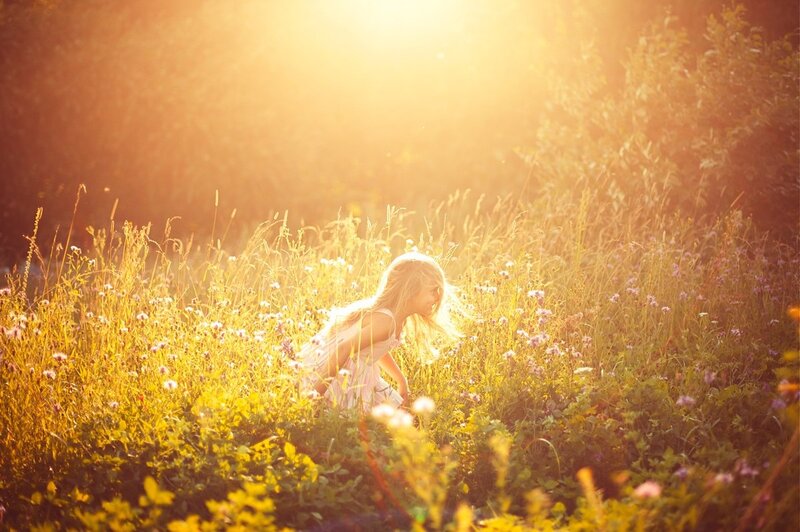 Girl in a Field — Yellow, Serene, Sunset, Photograph, Flowers