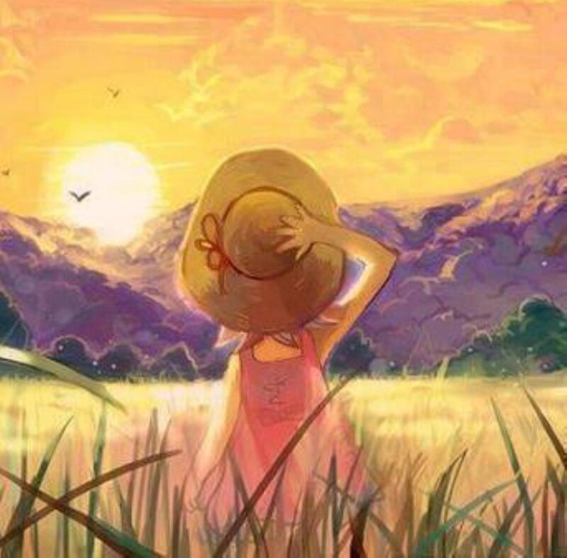 Girl in a Field — Yellow, Serene, Sunset