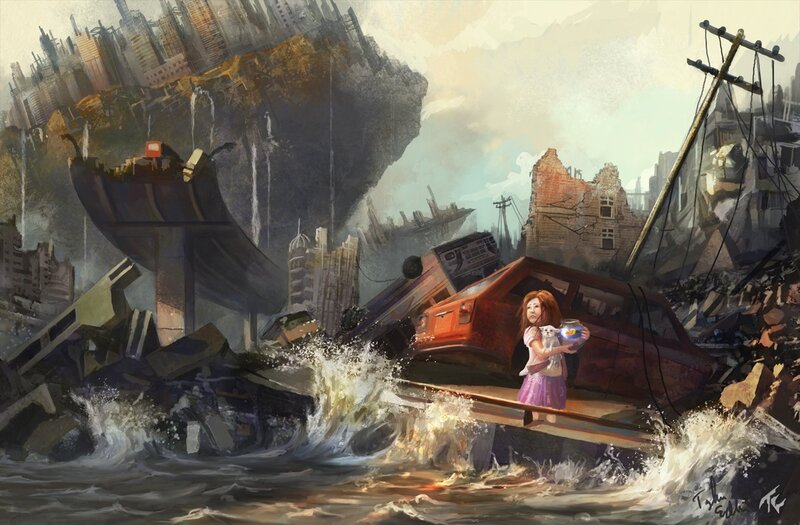 Girl in a flooded city
