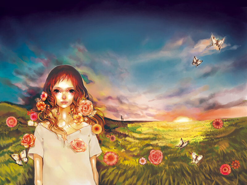 Girl in a Flower Field — Green