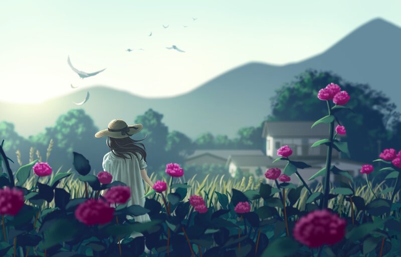 Girl in a Flower Field — Pink