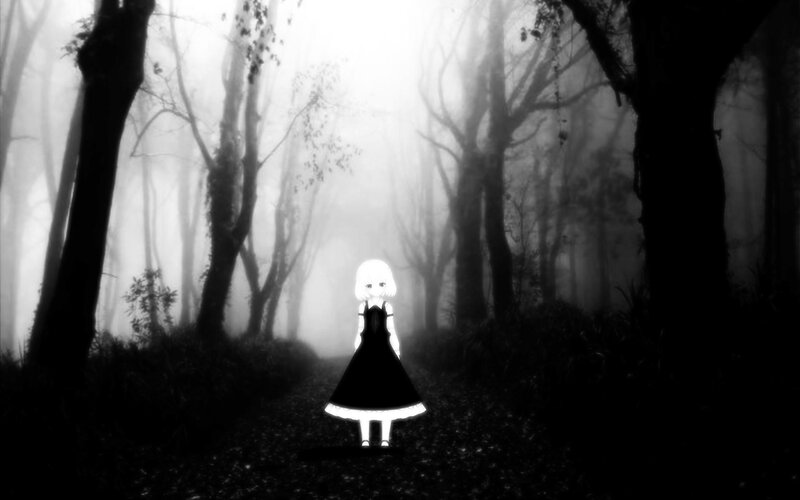 girl in a foggy forest