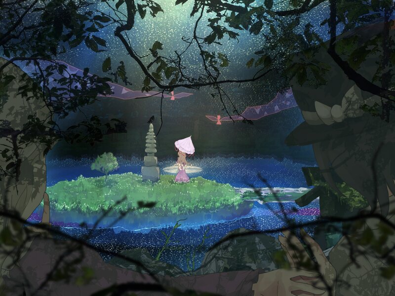 girl in a forest at night