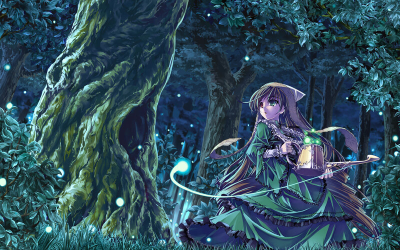 girl in a forest at night