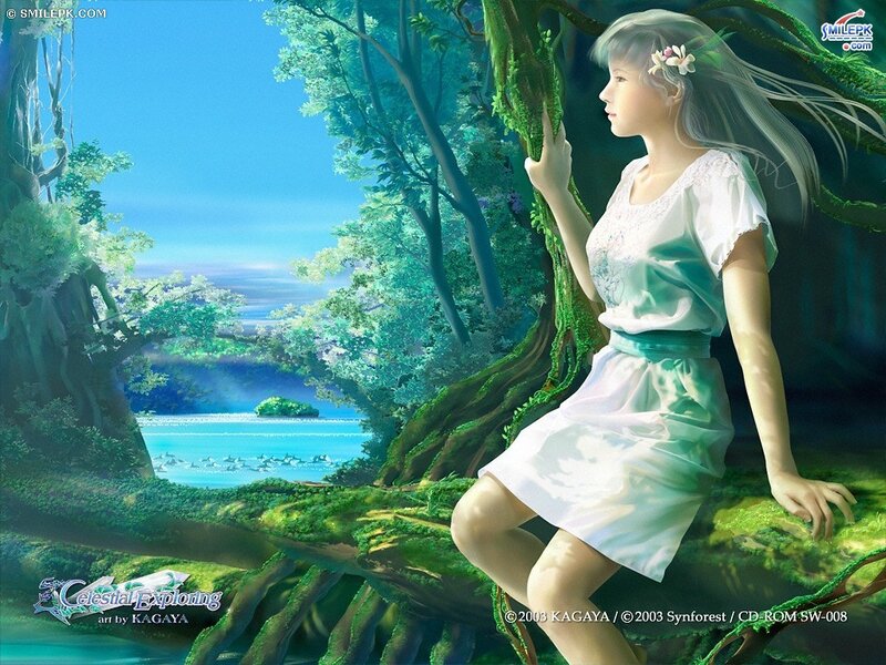 Girl in a forest by the sea