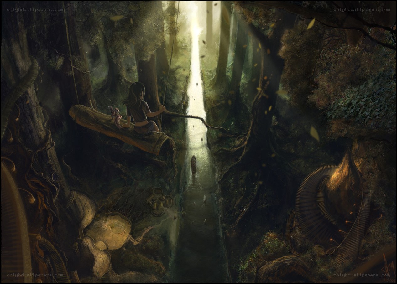girl in a forest clearing