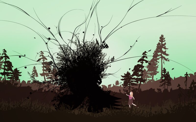 Girl in a forest clearing