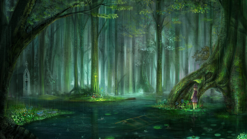 Girl in a Forest — Green, Serene