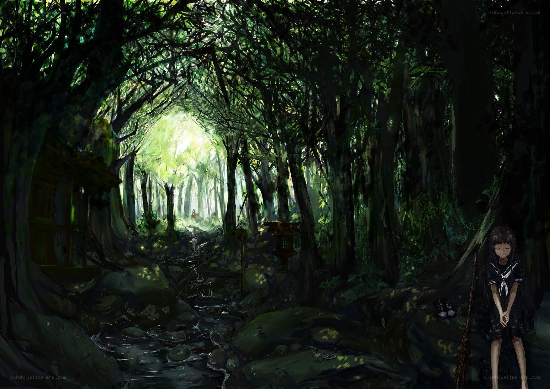 girl in a forest path