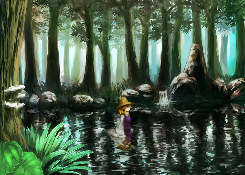 Girl in a Forest Pond — Green