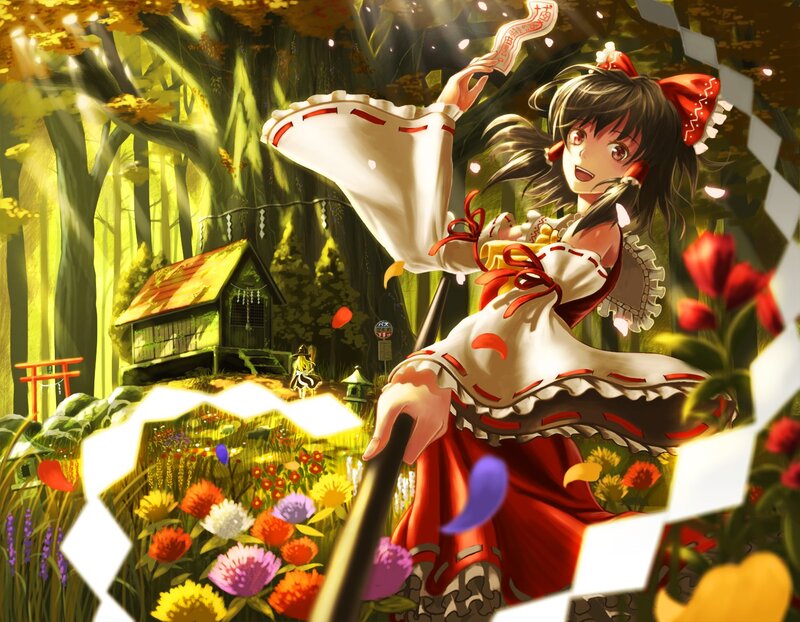 Girl in a forest with flowers