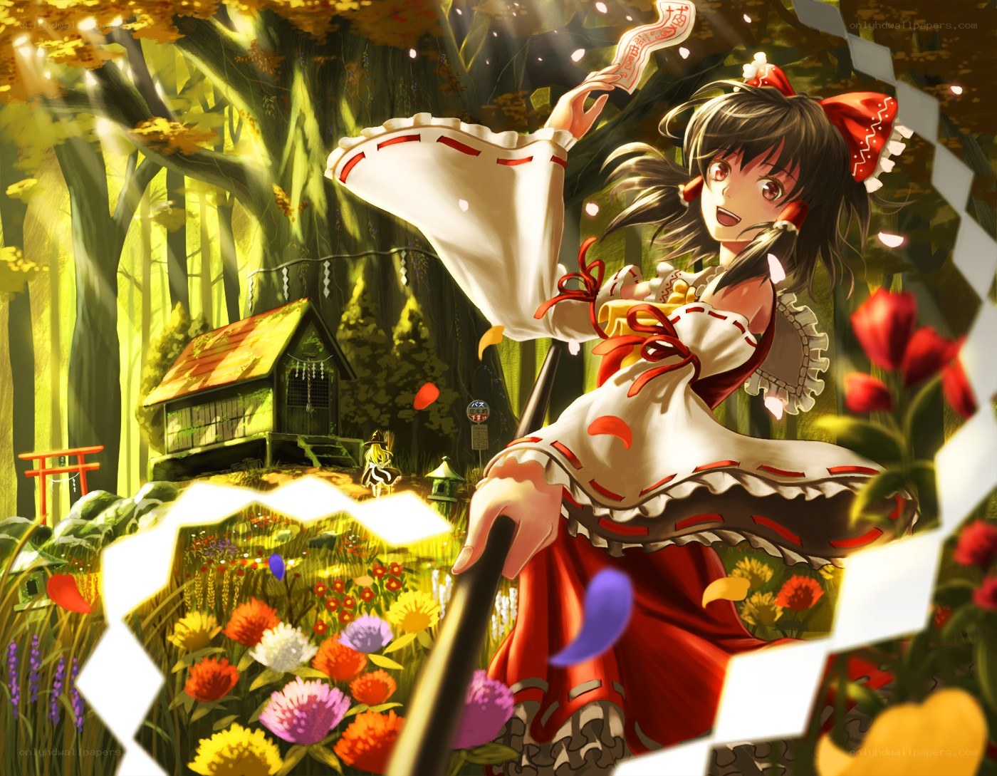 Girl in a forest with flowers