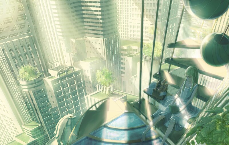 Girl in a futuristic city