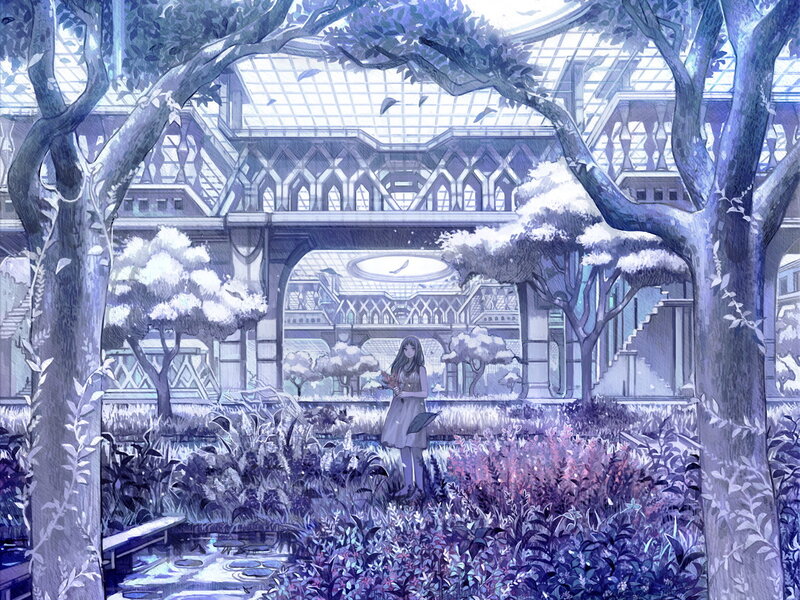 girl in a futuristic garden