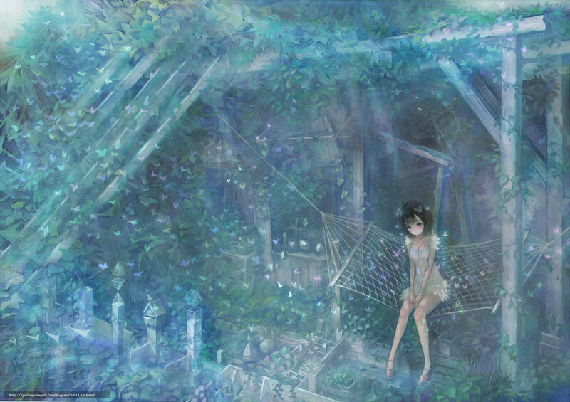 Girl in a garden with butterflies