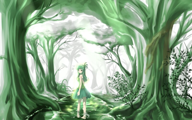 girl in a green forest