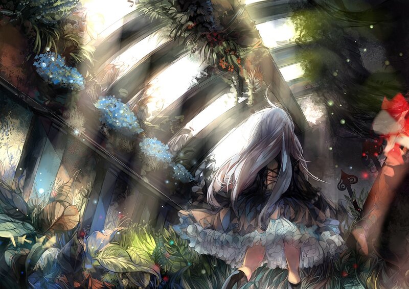 girl in a greenhouse