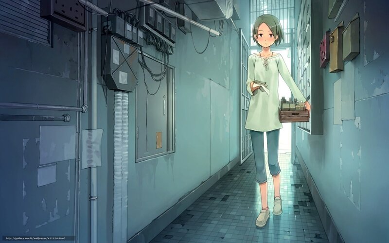 girl in a hallway with a box