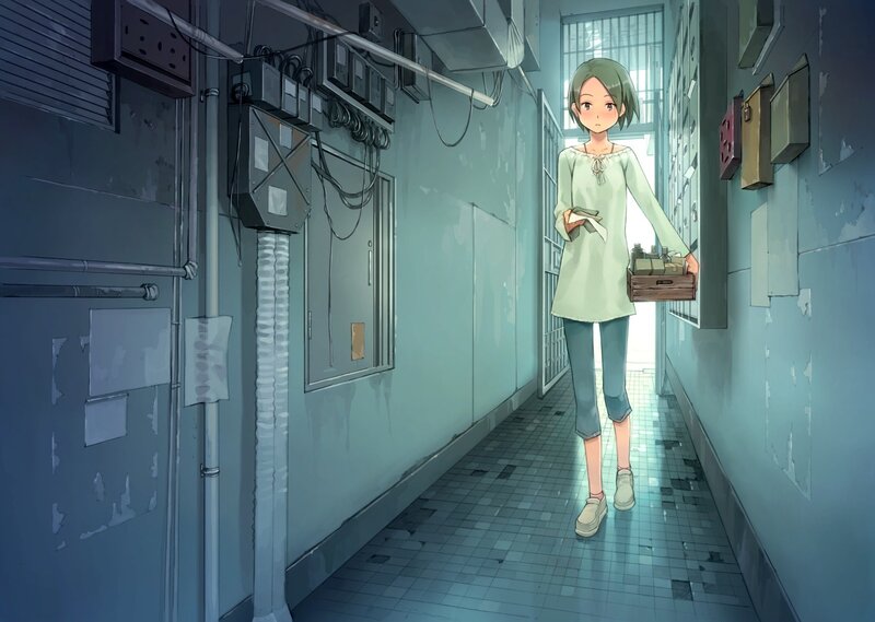 girl in a hallway with box