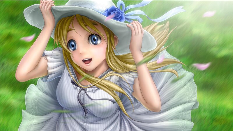 girl in a hat on a windy day