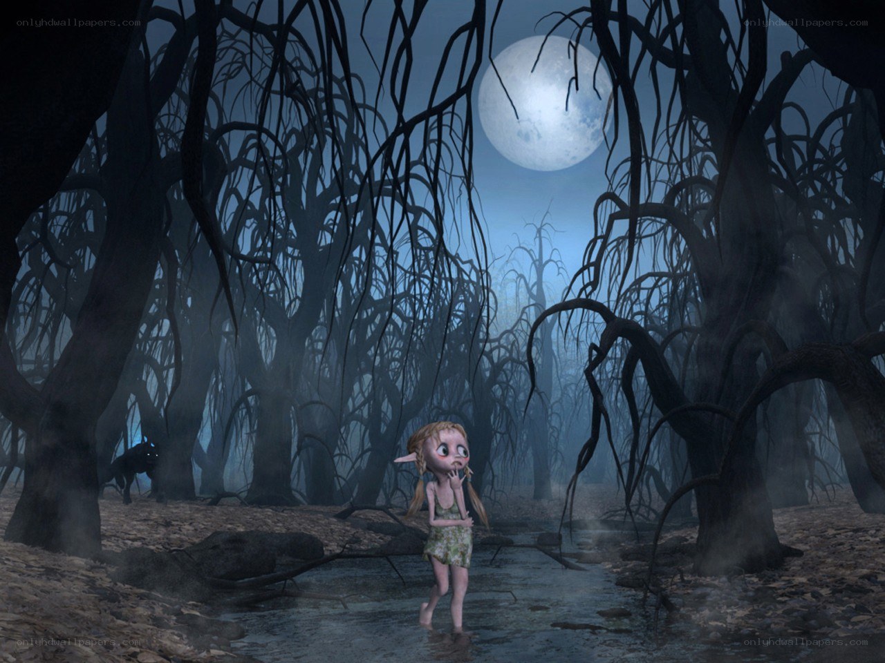 Girl in a haunted forest