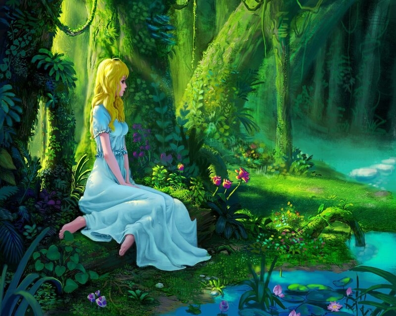 Girl in a lush forest