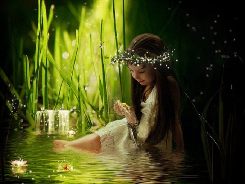 girl in a magical pond