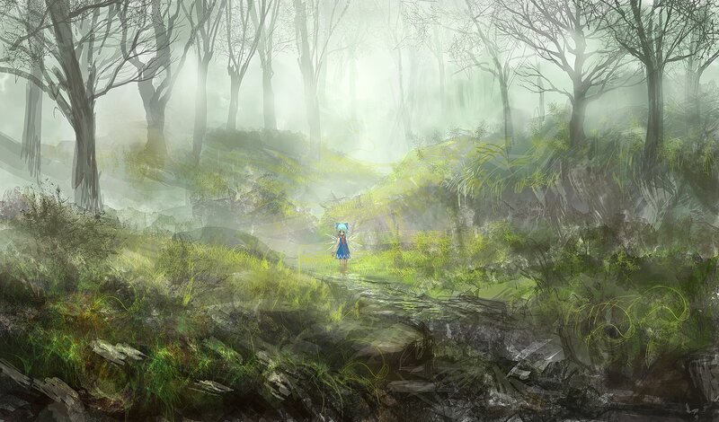 girl in a misty forest