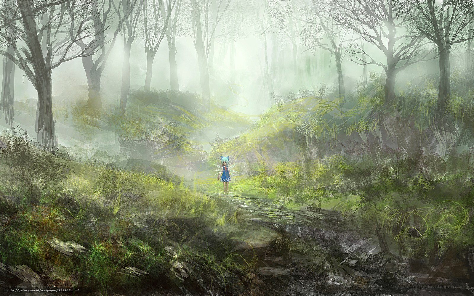 Girl in a misty forest