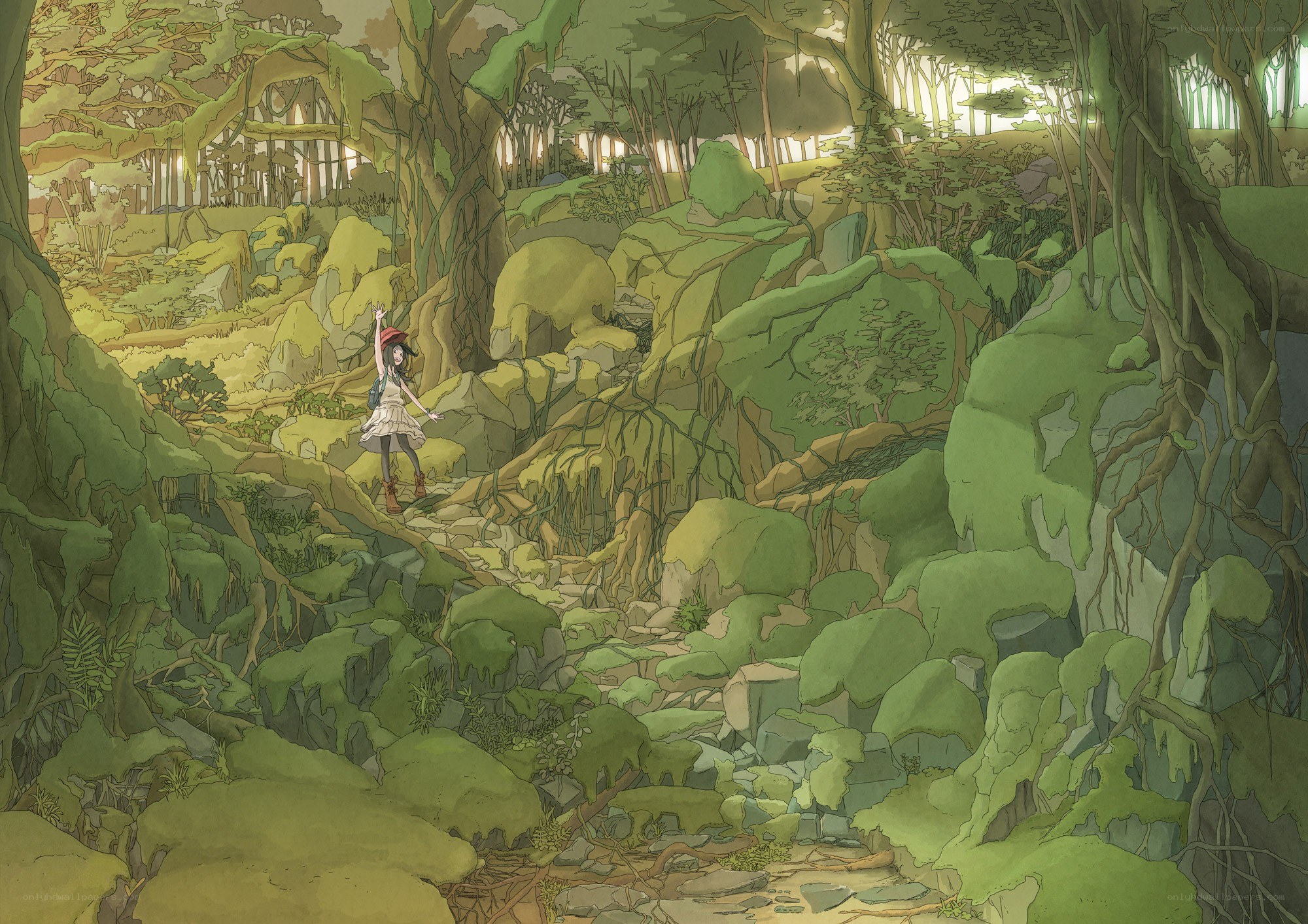 girl in a mossy forest