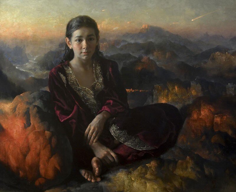 Girl in a mountain landscape
