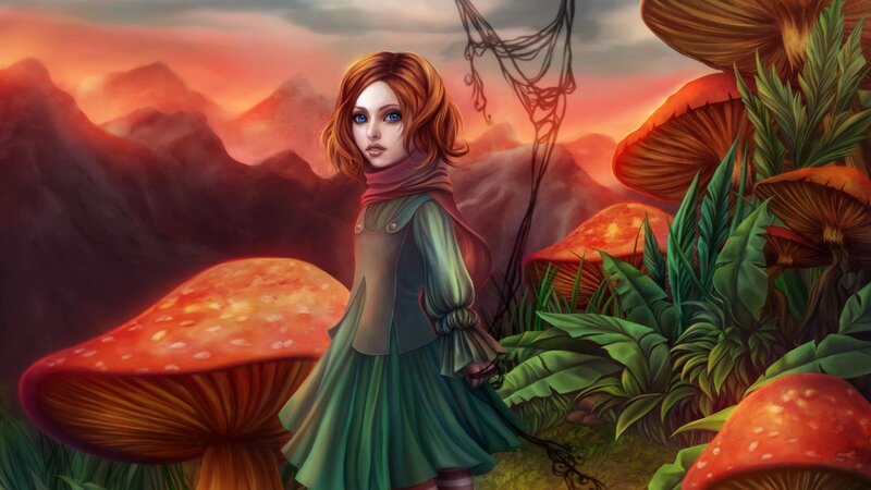 girl in a mushroom forest