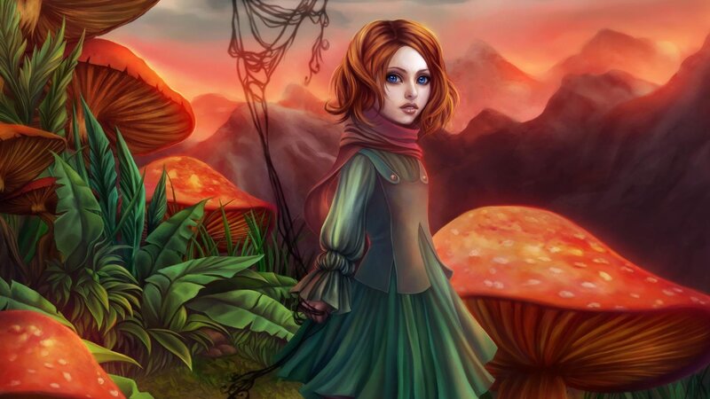 girl in a mushroom forest
