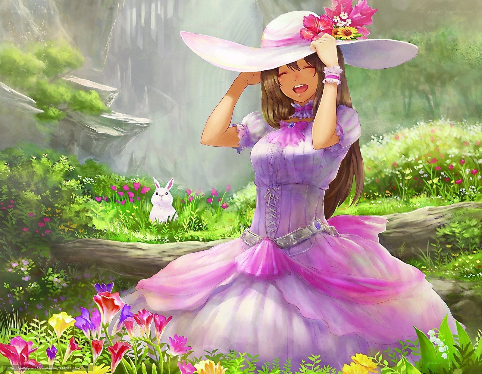 Girl in a purple dress in a garden