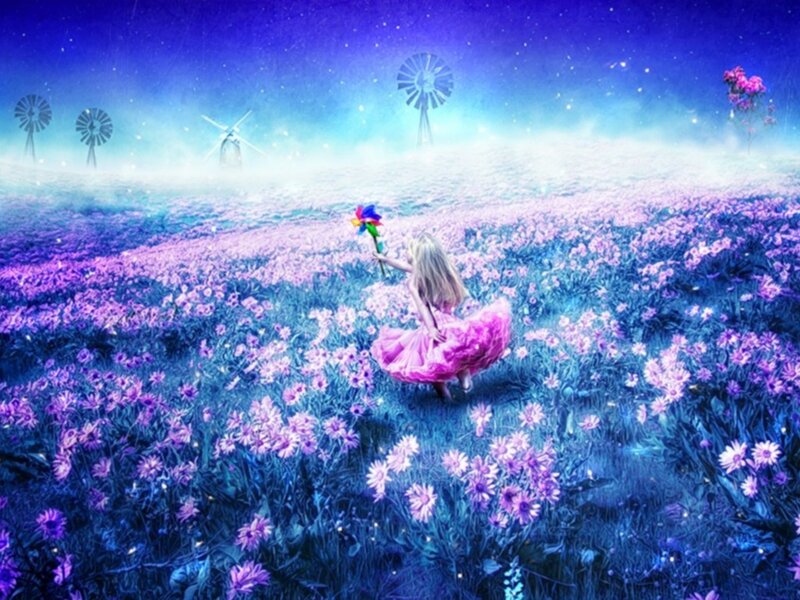 Girl in a purple flower field