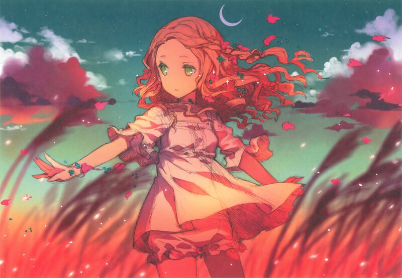 girl in a red field