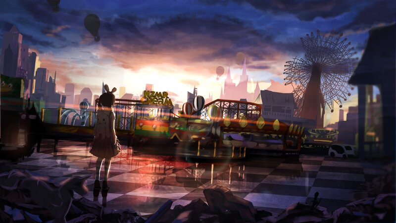 Girl in a Ruined Amusement Park