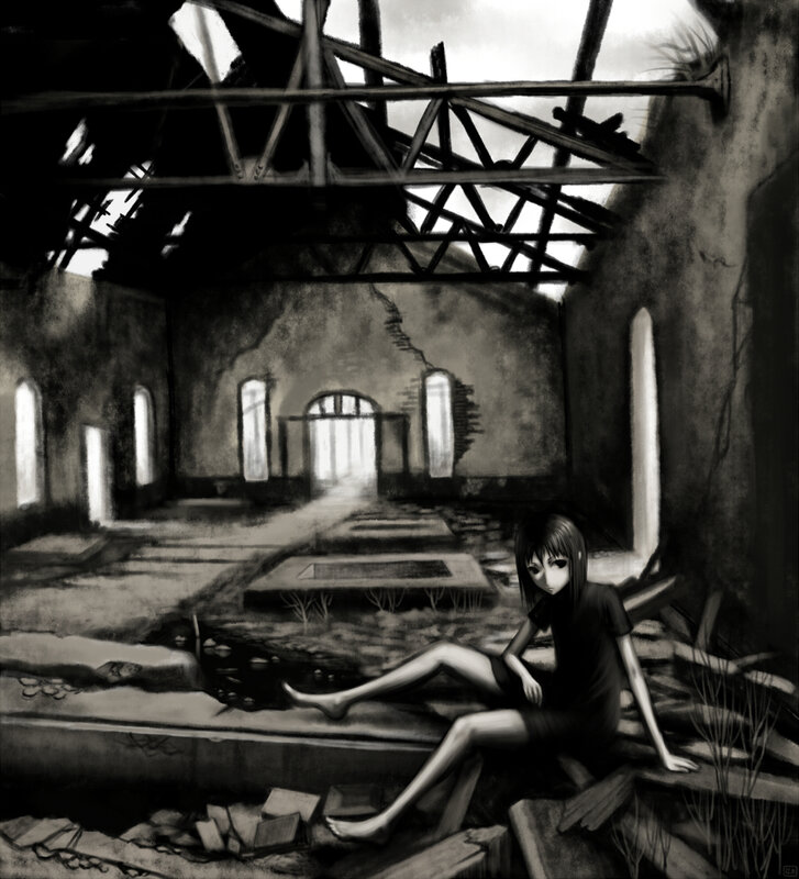 girl in a ruined building