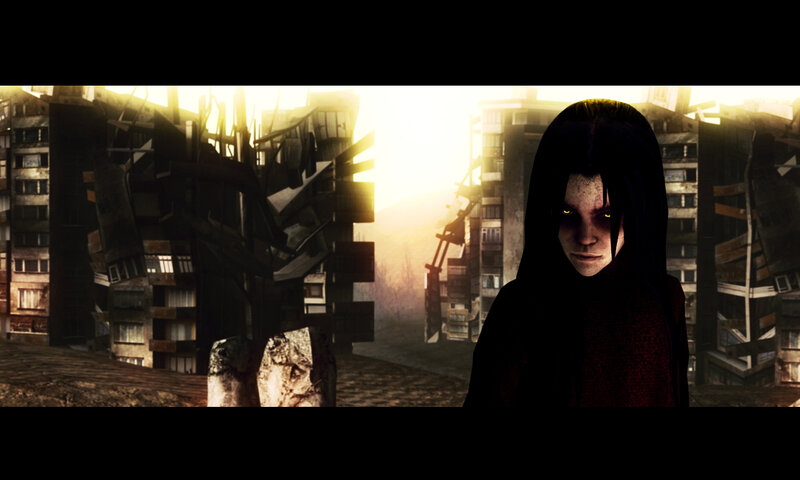 girl in a ruined city