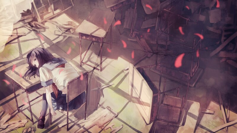 Girl in a Ruined Classroom — Purple