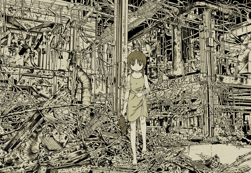 girl in a ruined factory