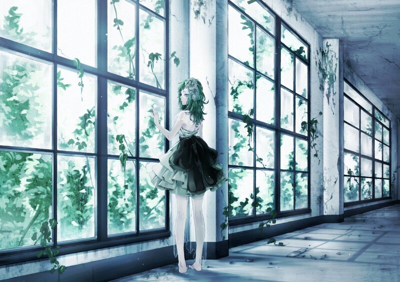 girl in a ruined greenhouse